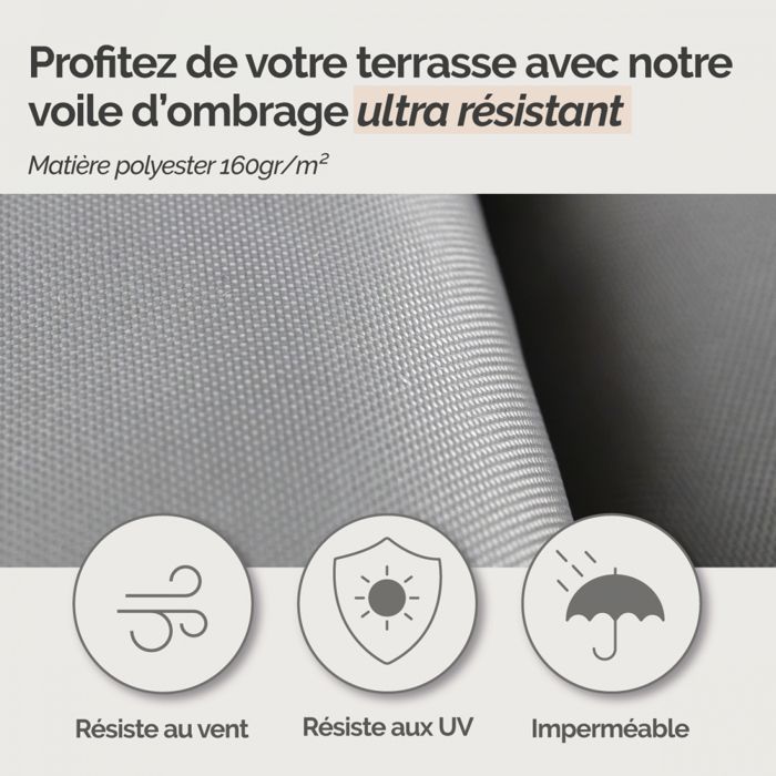 Voile d'ombrage rectangulaire imperméable et anti-UV - 3 x 5 m - Gris - Linxor