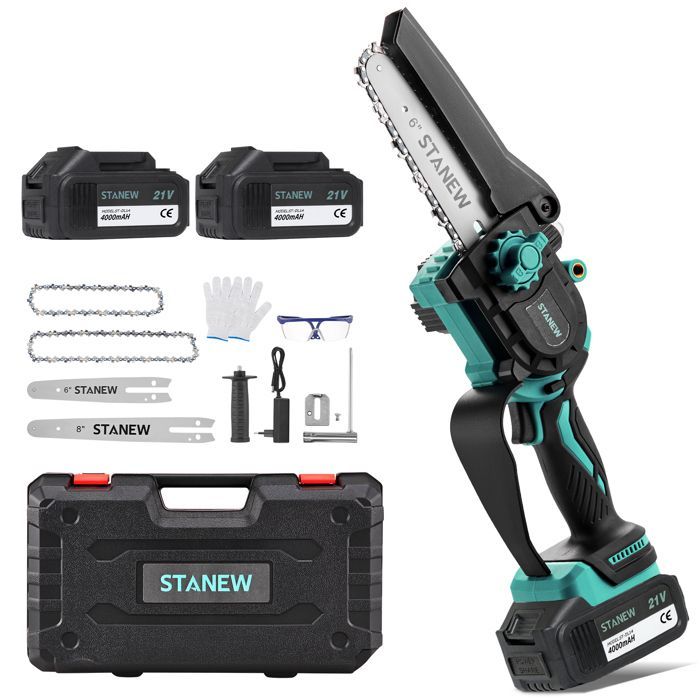 Mini tronçonneuse à batterie - STANEW - STANEW 6/8 pouces - 600W - 2x4Ah - Utilisation à une main