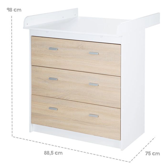 ROBA Gabriella changing table - 3 drawers - two-tone - ROBA brand - Oak wood effect - White