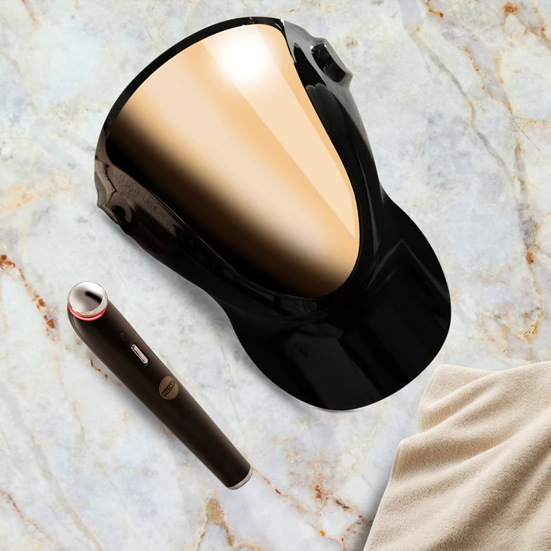 Conjunto exclusivo PALSAR7: Máscara LED profissional e ferro galvânico a um ótimo preço (Preto/Dourado).