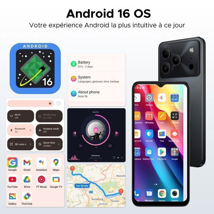 DOOGEE Note56 Android 16 Smartphone Pas Cher, 6150mAh Teléfono Portátil 6.56