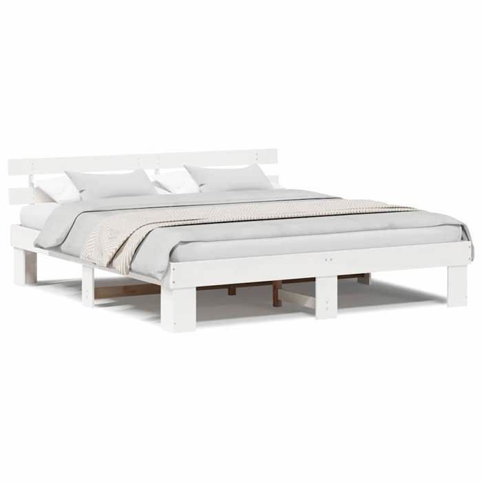 Cama doble CHIC para adultos - Estructura de cama de 200 x 200 cm, color blanco, madera maciza de pino #Sara52205