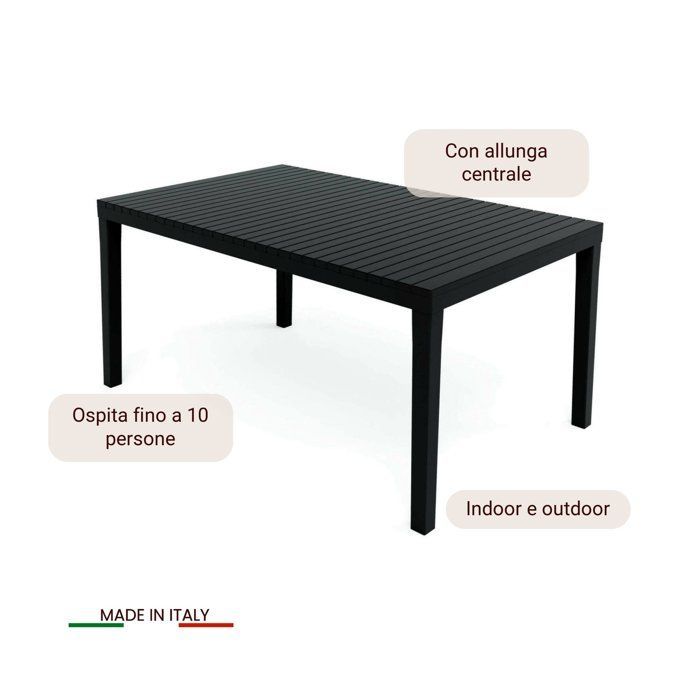 Table d'extérieur Dmica - Dmora - En PVC - Anthracite 220x90h72 cm