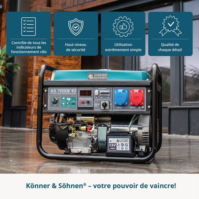 Groupe électrogène essence KS 7000E-1/3 - Konner & Sohnen - 5500W - Monophasé - Triphasé - Système VTS