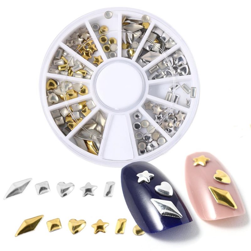 Boucles d'oreilles classiques en métal 3D, motif cœur et étoile, bijoux dorés et argentés, décoration pour ongles, accessoires de manucure DIY