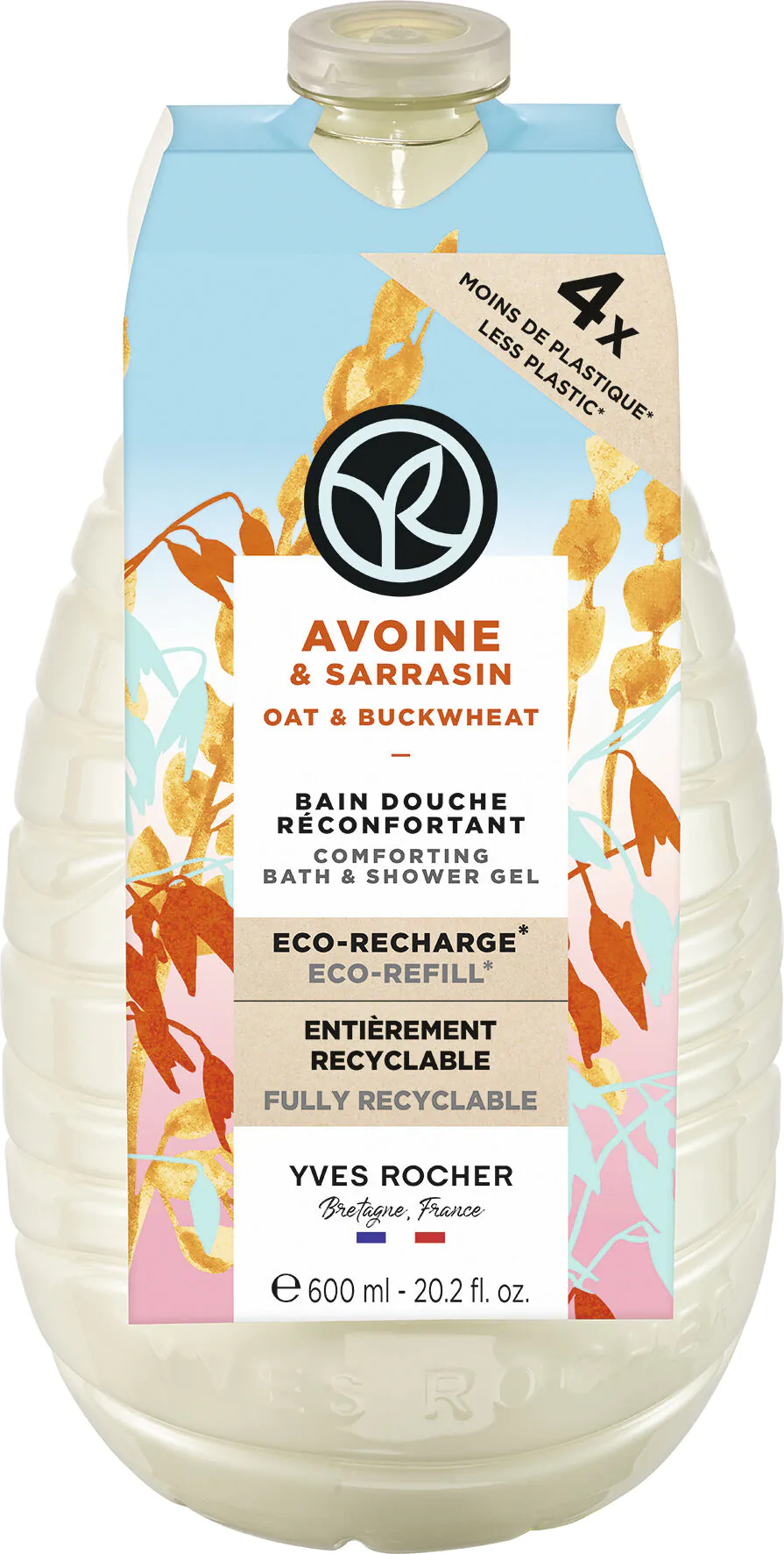 Yves Rocher Płatki Owsiane & Gryka Żel pod prysznic i do kąpieli refill, 600 ml