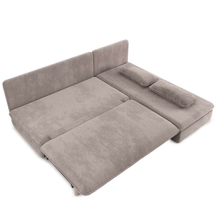 Sofá esquinero convertible y reversible NOMA de 4 plazas en pana color topo.