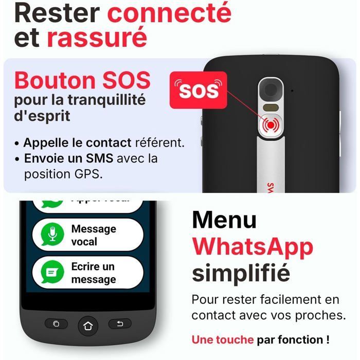 Smartphone SWISSVOICE S510-M - 4G Senior avec Câble Magnétique et Coque Portefeuille