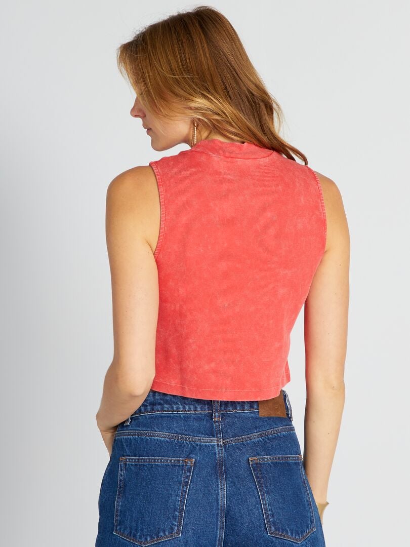 Geribbelde crop top - ROOD