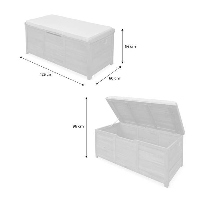 Cassapanca da giardino in legno da 200 litri - Beige - 125x60 cm - Con scomparto per cuscini, 2 molle a gas e maniglie