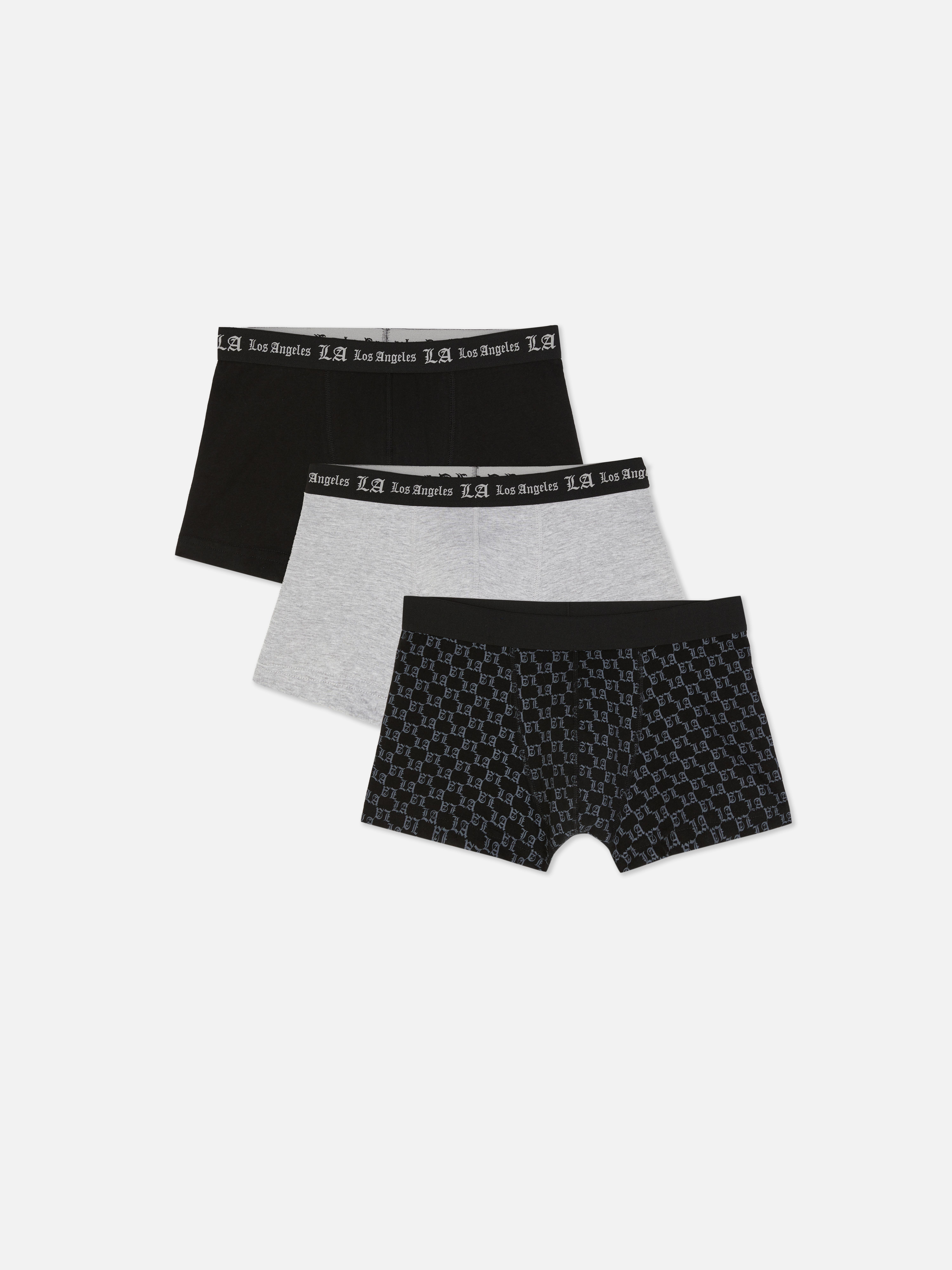 Boxeri hipster cu bandă la talie LA, set de 3 boxeri din bumbac cu imprimeu elastic și inscripție gotică Los Angeles