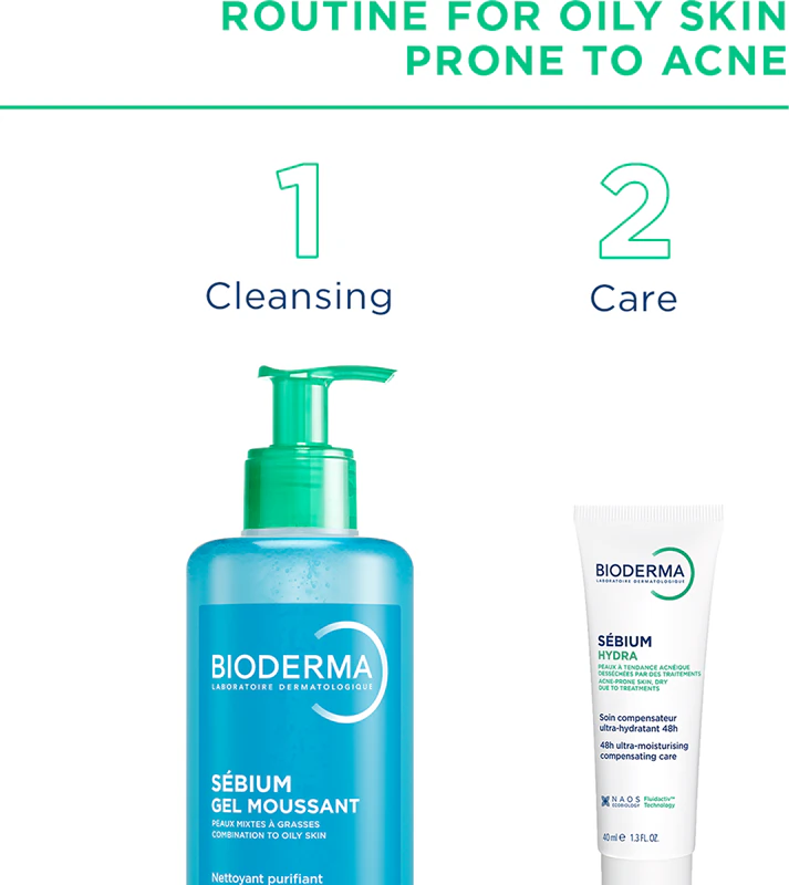 Creme hidratante Bioderma Sébium Hydra para pele seca e irritada devido ao tratamento da acne.