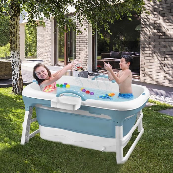 Bañera plegable XMTECH de 118x60x53cm, portátil, de plástico, independiente, plegable, con estante, para niños y adultos.