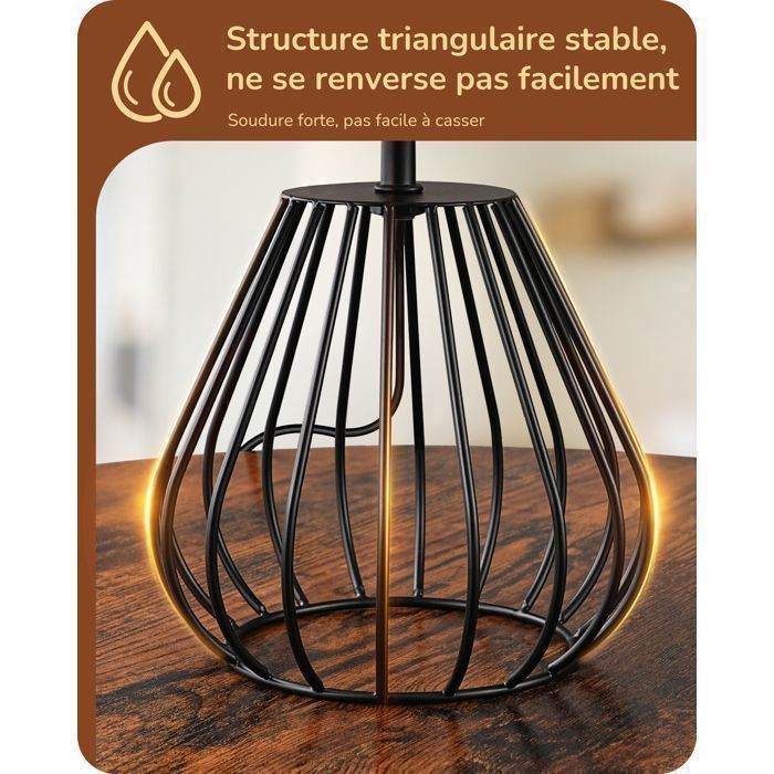 EDISHINE Table Lamp, E14 2700K LED Bulb Included, Raffia Paper Shade, Iron Cage Base