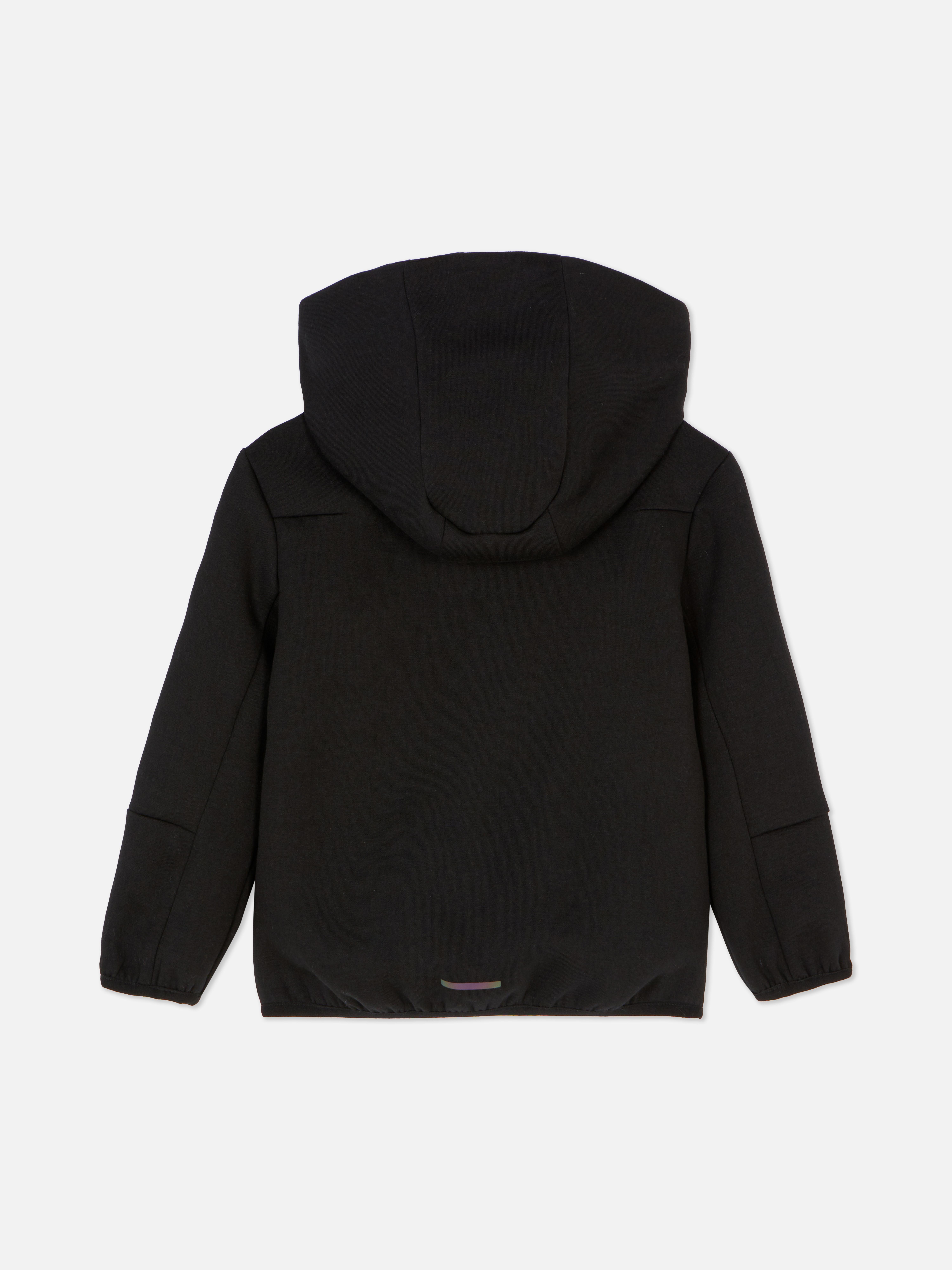 Passender Kapuzenpullover aus Verbundstoff mit Reißverschluss. Dieser Kapuzenpullover verfügt über einen Reißverschluss und Taschen.