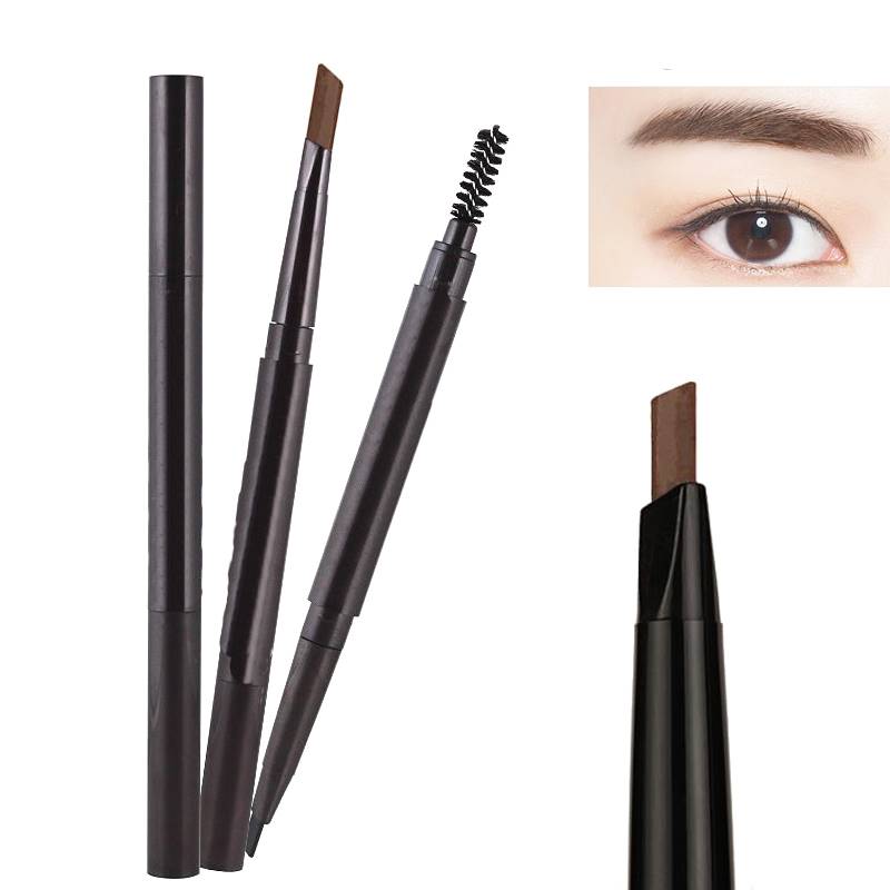Lápiz de cejas automático de doble cabezal con 5 colores para maquillaje natural, resistente al agua, de larga duración y fácil de usar, con cepillo para cejas.