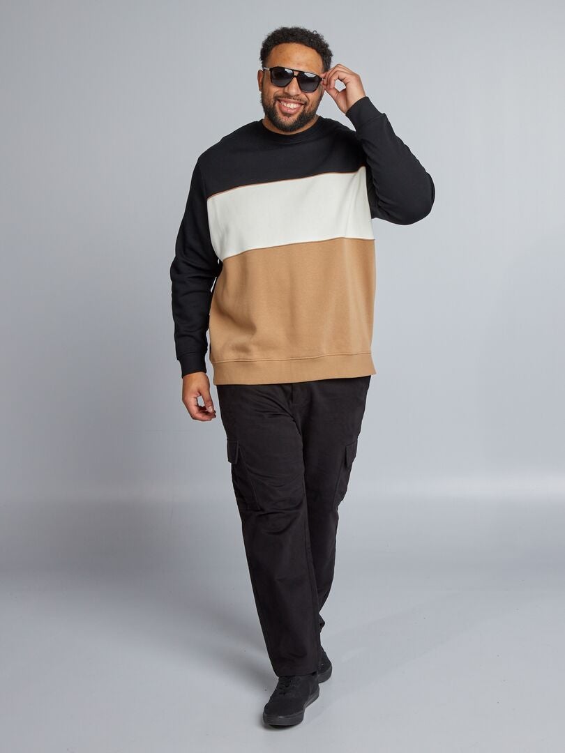 Sweatshirt met ronde hals van fleecestof - BEIGE