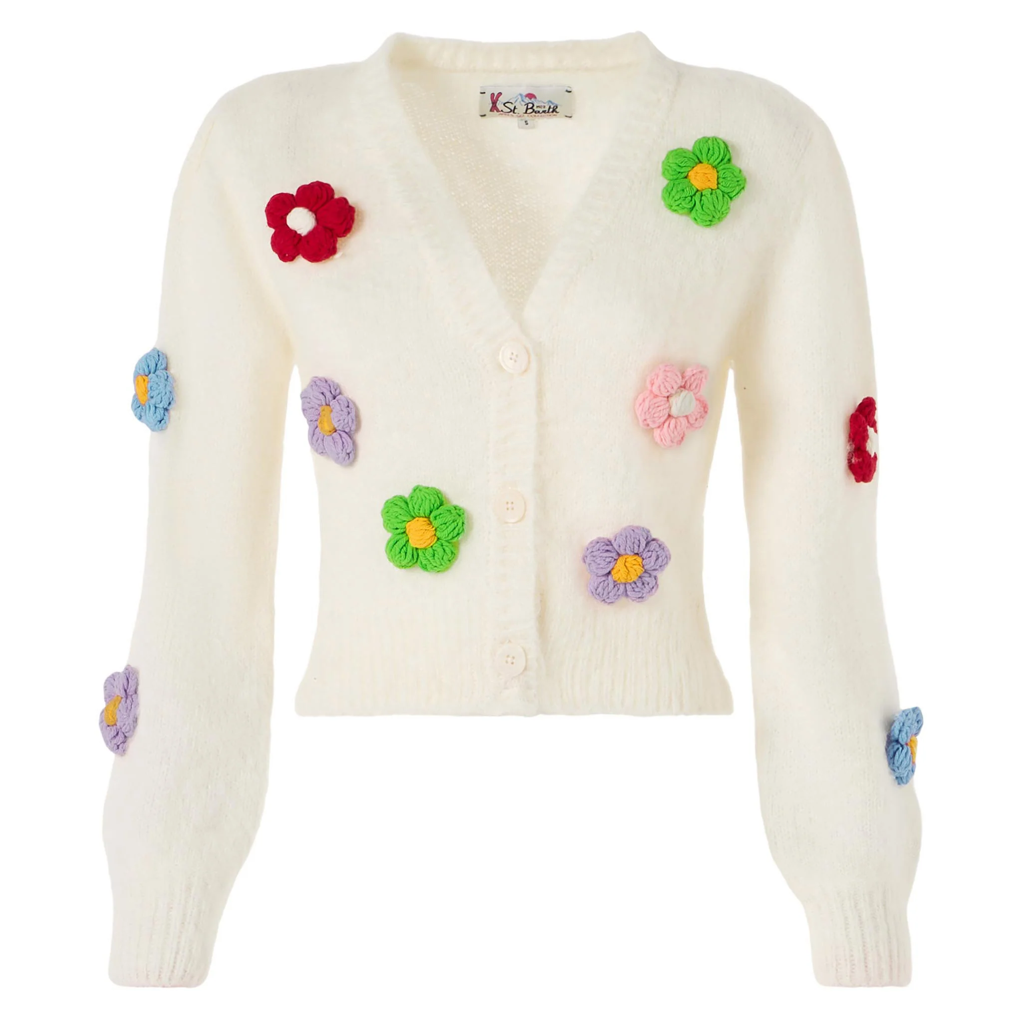 Geborsteld cropped damesvest met pofmouwen