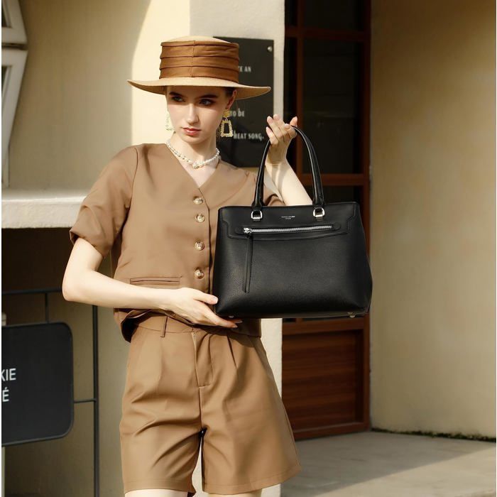 David Jones - Elegante borsa da donna - Borsa tote in ecopelle con tracolla - Scomparti multipli - Nera