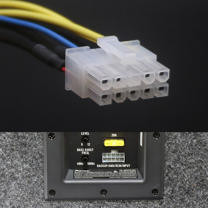 Adaptador de arnés de alimentación para subwoofer RCA de 10 pines