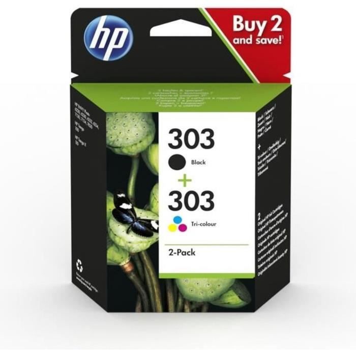 HP 303 Ink Cartridges - 2-Pack - Black and Color - 3YM92AE - Envy Photo 6220/6230/6232, Tango/TangoX