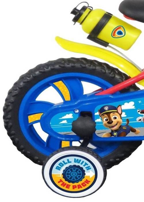 Vélo enfant 12'' Pat Patrouille pour enfant < 90 cm - équipé de 1 frein, 2 stabilisateurs amovibles et plaque avant + CASQUE INCLUS