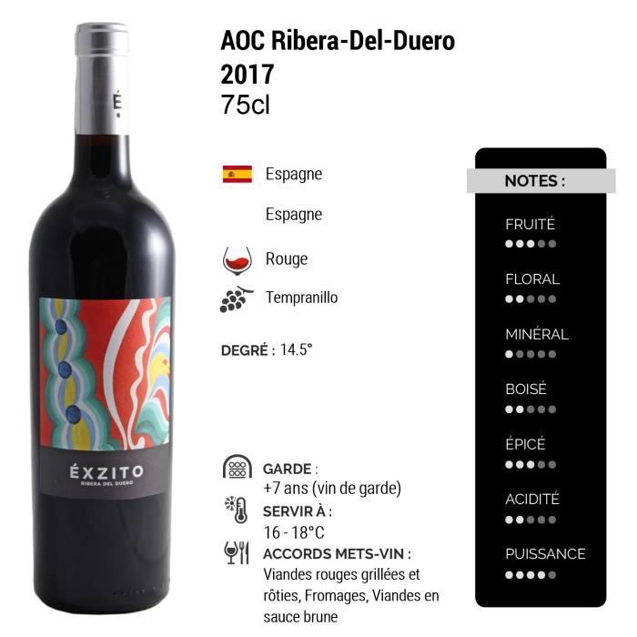 Ribera-Del-Duero Exzito Tinto 2017 - Caja de 6 x 75cl - Pico Cuardo - Vino Tinto AOC - Origen: España - Variedad de Uva: Tempranillo
