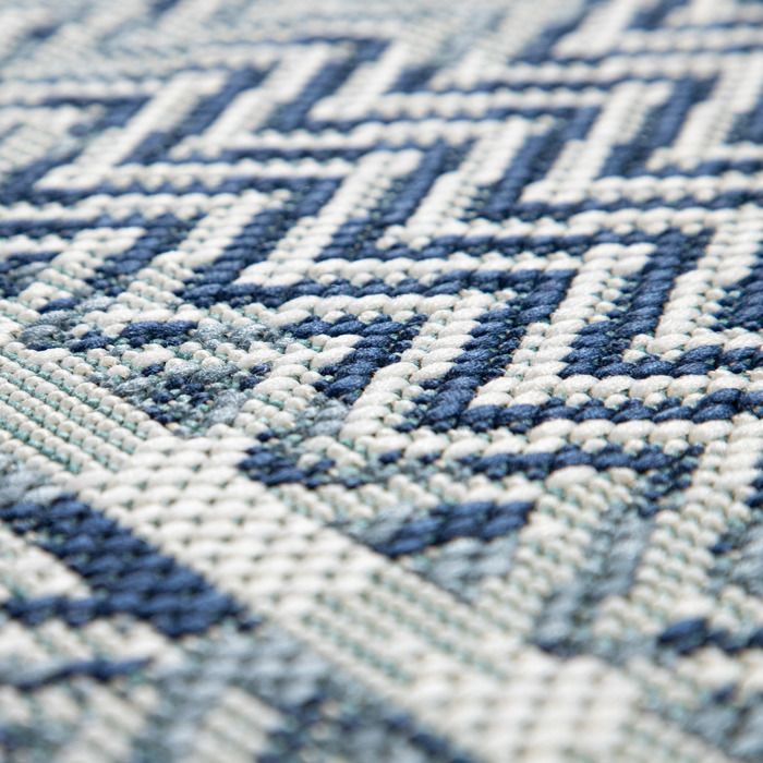 Tappeto da esterno Paco Home. Resistente alle intemperie. Balcone/Cucina. Stile marocchino vintage/moderno. Blu/Crema. 120x170 cm