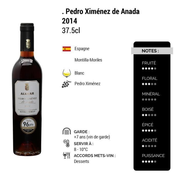 Pedro Ximénez de Anada Half Bottle Blanco 2014 - Caja de 6 x 37,5 cl - Bodega Alvear - Vino blanco dulce - Origen: España