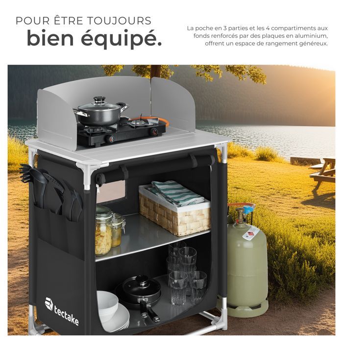 Muebles de camping - TECTAKE - Cocina de camping plegable con bolsa de transporte 76 x 53,5 x 107 cm - Negro