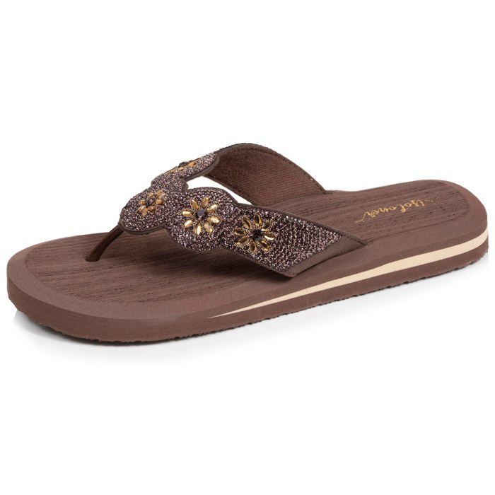 Isotoner Women's Yoga Flip-Flops with Synthetic Sole, Comfortable Toe Post, Lightweight for Walking Comfort, Brown/Beige