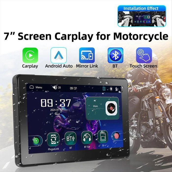 Monitor portátil Android de 7 pulgadas con GPS para motocicleta, resistente al agua, compatible con CarPlay e inalámbrico.