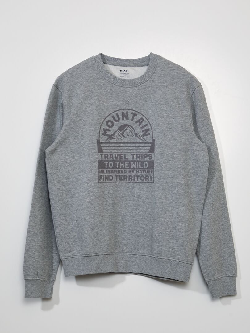 Bedrukte fleece sweater - GRIJS