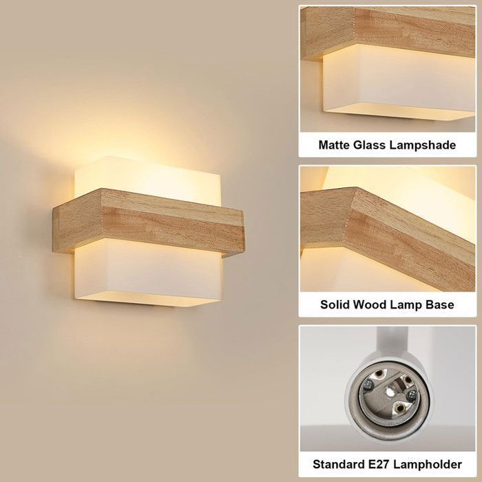DELIPOP Applique Murale Vintage - Bois Naturel et Métal - Éclairage LED 12W - 3 Températures de Couleur - 3000K/4000K/6500K
