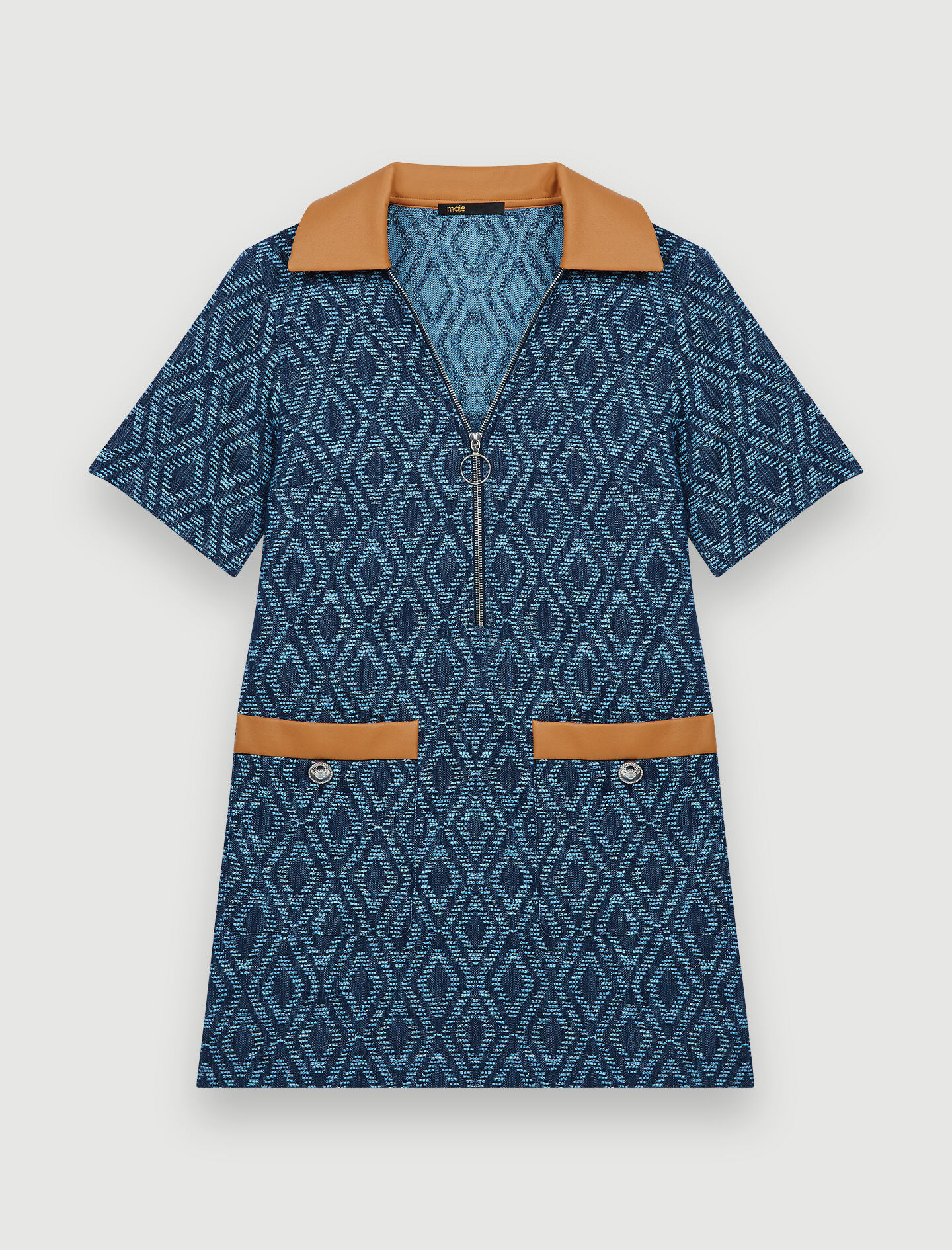 Rochie cu efect denim jacquard - Indigo