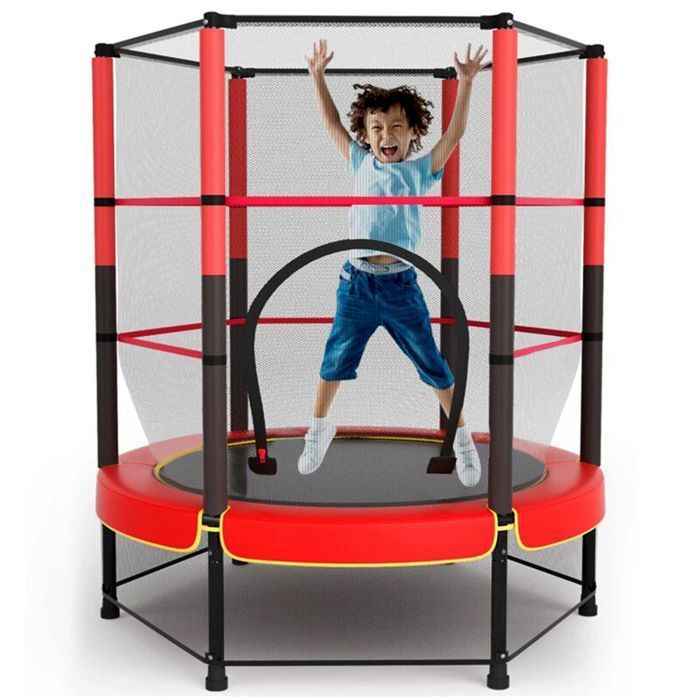 Trampolino per bambini Ø140cm, trampolino per esterni e interni con rete di sicurezza rialzata, telaio in acciaio, trampolino