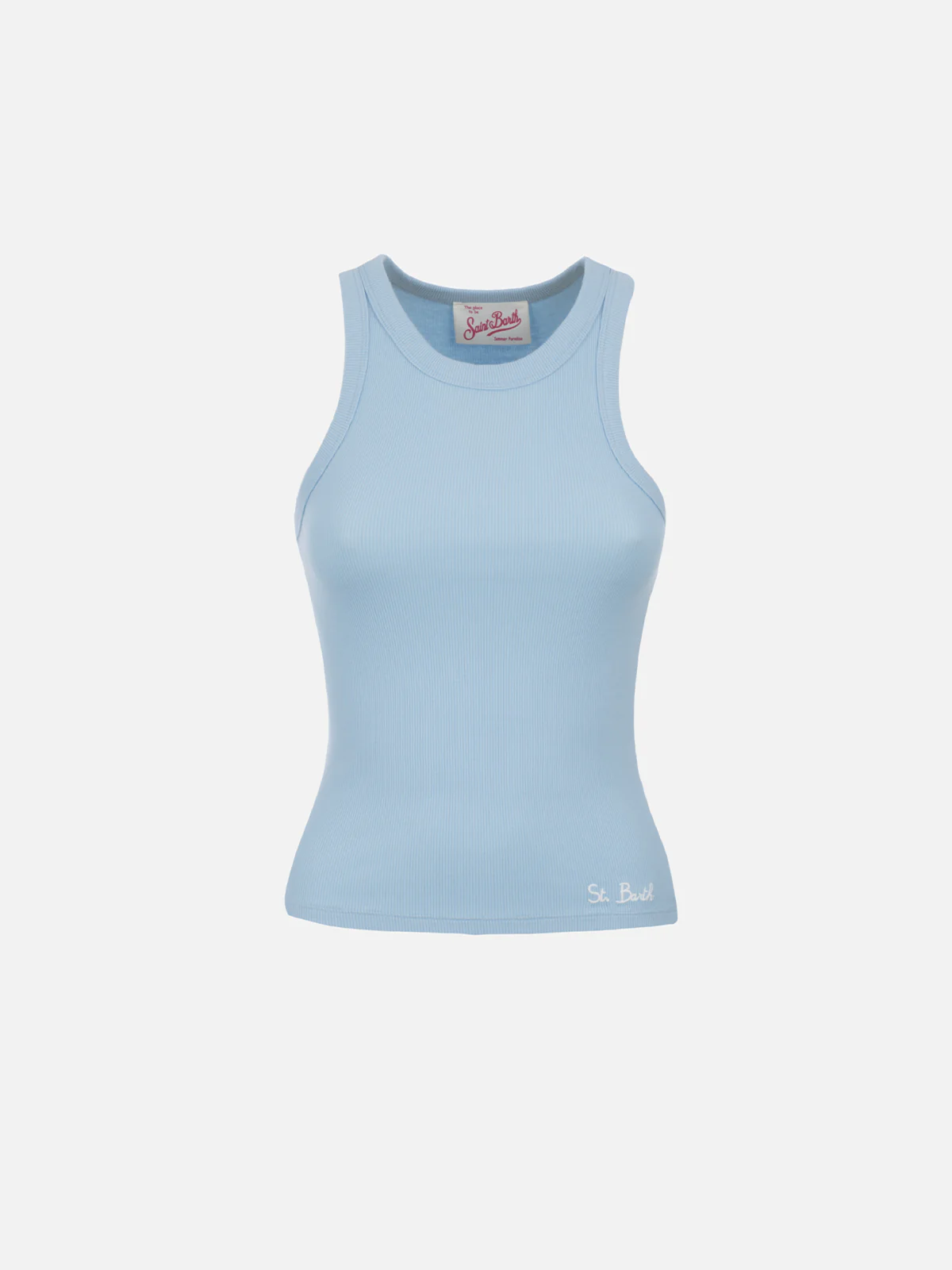 Dames tanktop van geribbeld katoen in lichtblauw