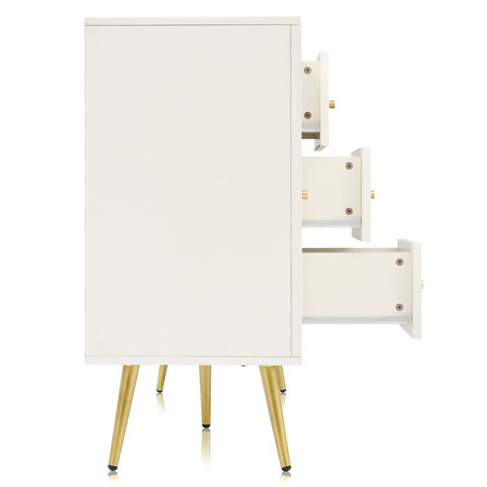 MODENUIT Commode 140x40x84 cm avec 3 tiroirs 2 portes rangement étagère réglable en bois blanc