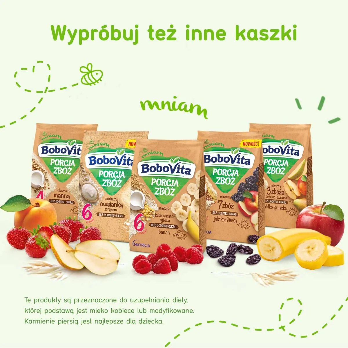 Bobovita Kaszka Porcja Zbóż Bezmleczna 7 Zbóż, Jagoda, Jeżyna, Jabłko