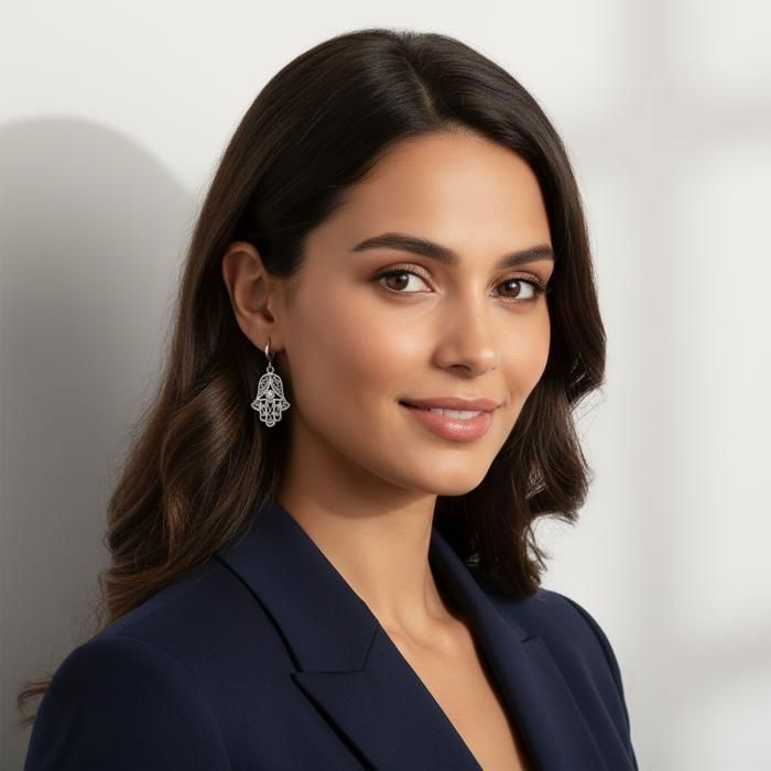 Boucles d'Oreilles - Pendantes - Main de Fatma - Argent 925/1000 - Rhodié - Femme - 42 mm
