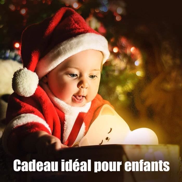 Veilleuse Bebe Enfant Rechargeable, Veilleuse Chat LED Portable pour Fille Garcon Adulte ,Lampe Veilleuse Tactile Silicone