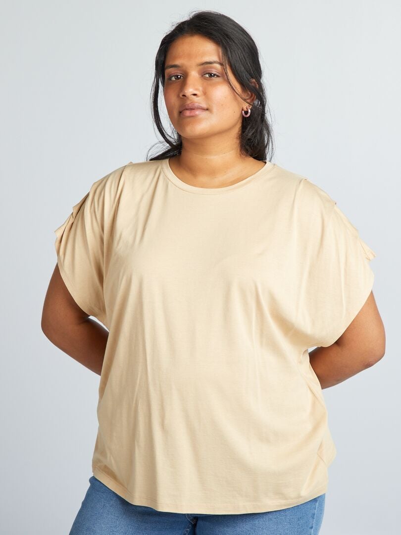 Effen T-shirt met korte mouwen - BEIGE