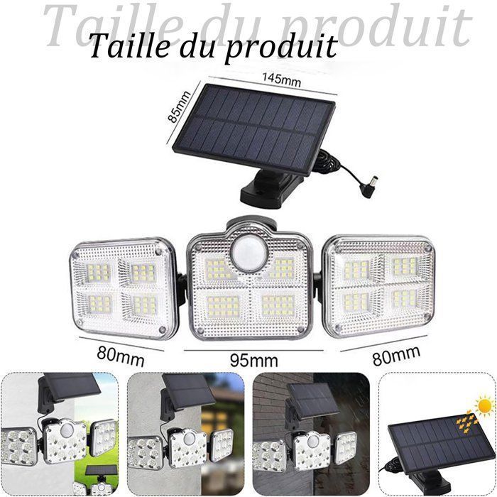 Lumini solare de exterior, 122 LED-uri SMD, impermeabile IP65, senzor de mișcare, iluminare cu unghi larg, pentru grădină, garaj
