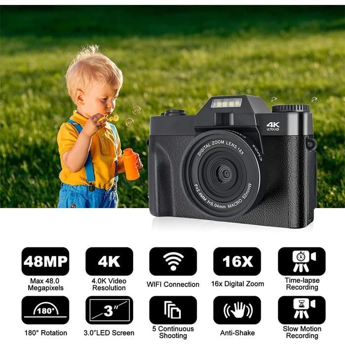 YONIS 48MP digitalkamera, 4K-videokamera, 16X zoom, WiFi