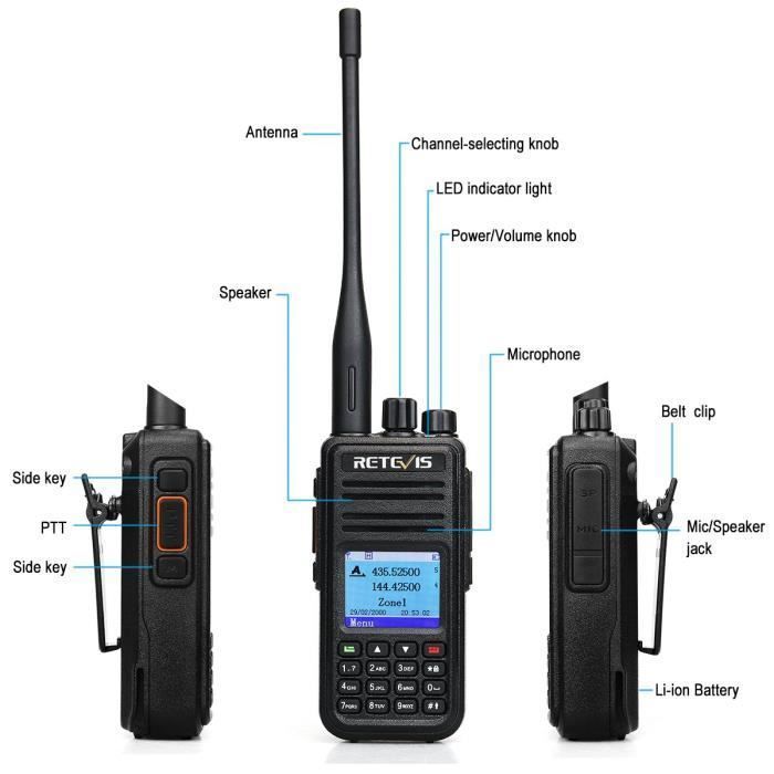 Retevis RT3S DMR Talkie Walkie Numérique Dual Band 3000 Canaux GPS DCDM TDMA Compatible avec Mototrbo DMR Radio (Noir, 2 pcs)