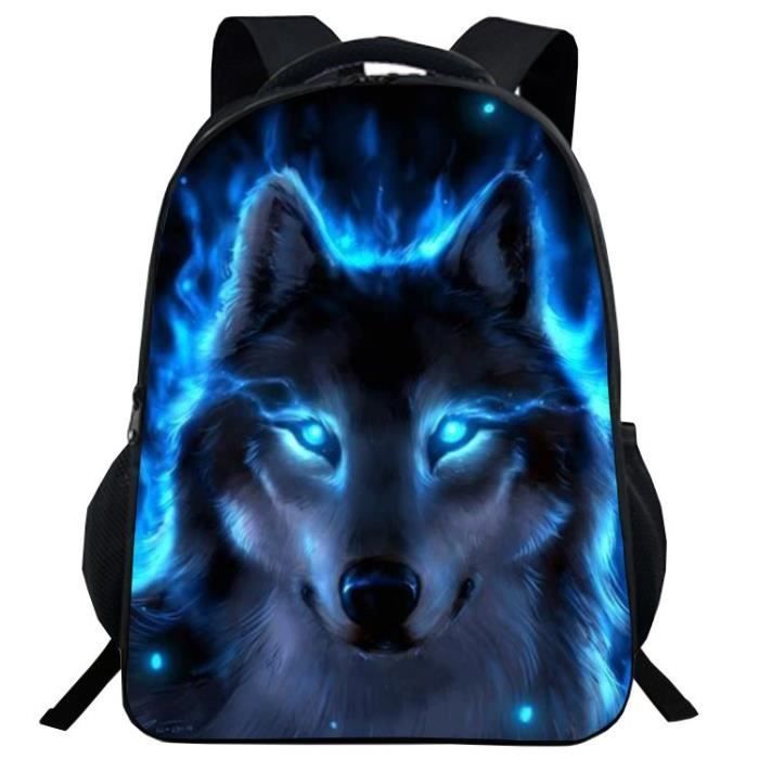 Sac à dos - FINDPITAYA - 3D Loup Imprimé - Polyester - 30x16x41cm - Enfant Garçon/Fille