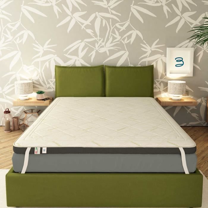 Surmatelas Bambou 140x200 cm - Mémoire de forme - Épaisseur 10 cm - Qualité optimal