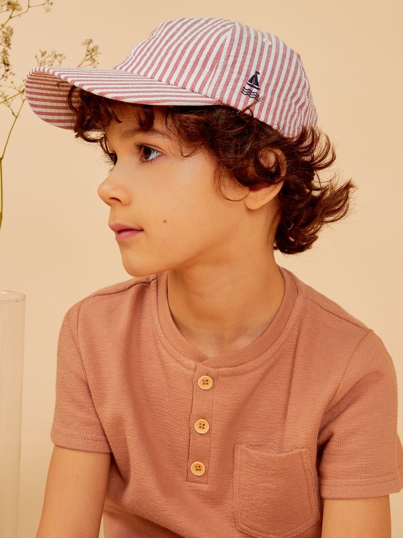 Camiseta de algodão com gola henley - MARROM