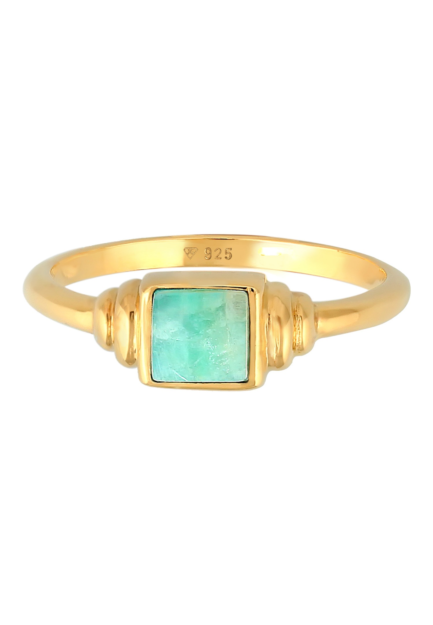 Elli PREMIUM Elli PREMIUM Bague Femmes Solitaire Vintage Carré Simple avec Amazonite en argent sterling 925 plaqué or