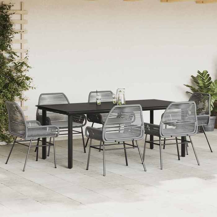 Conjunto de comedor de jardín en poliratán - vidaXL - 7 piezas - Gris - Mesa 200x100x74 cm - Sillas 57x60x86 cm